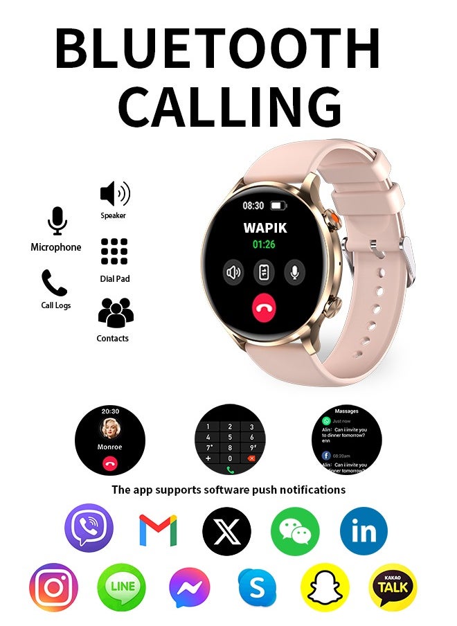 WAPIK - Korean Brand Smart Watch Y5，Business Smartwatch, Waterproof Fitness Watch, Bluetooth Calling, Compatible with Android and iOS,Smartwatch For Men, Zinc Alloy Vacuum Plating, Heart Rate Monitoring，Gold - Image 1