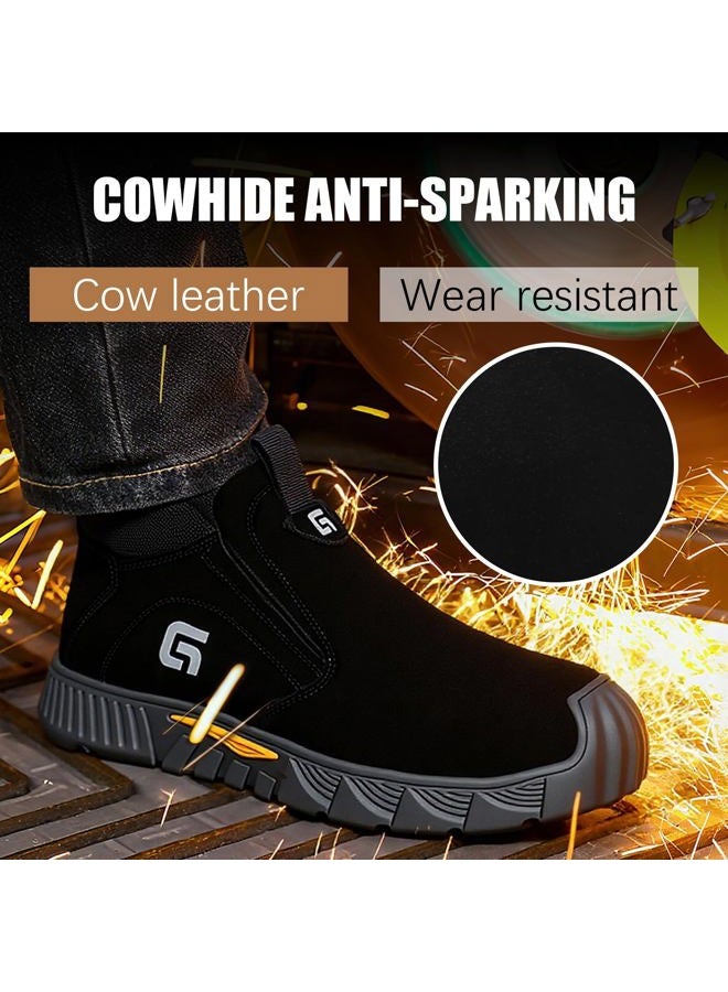 GLANOUDUN Welding Work Boots for Men Slip on Steel Toe Shoes for Men Indestructible Steel Toe Boots Welder Men's Working Shoes Fireproof Safety Footwear for Construction Men's Work & Safety Footwear - Image 3