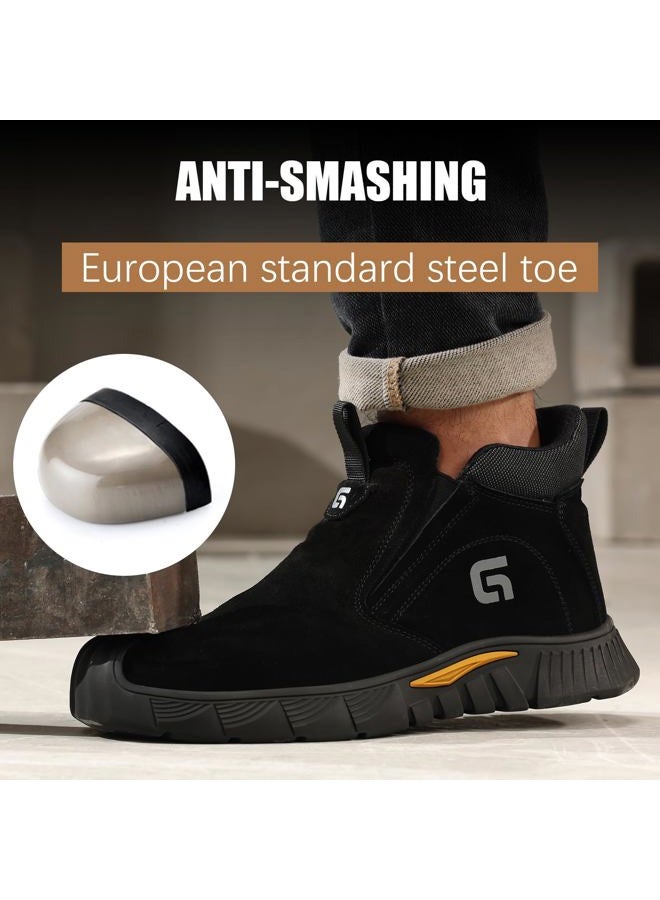 GLANOUDUN Welding Work Boots for Men Slip on Steel Toe Shoes for Men Indestructible Steel Toe Boots Welder Men's Working Shoes Fireproof Safety Footwear for Construction Men's Work & Safety Footwear - Image 4