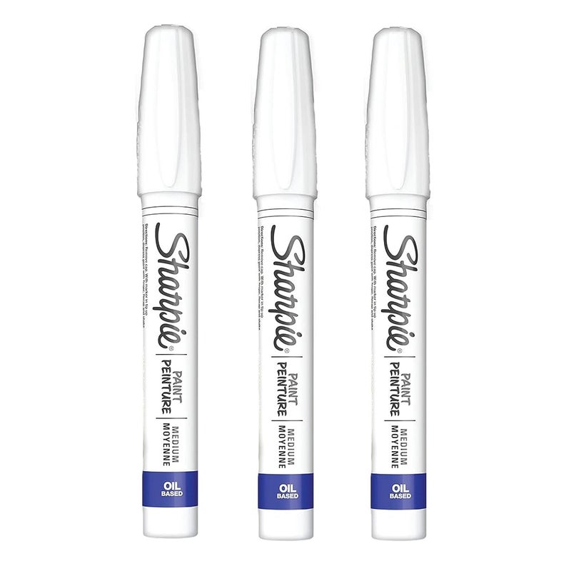 Sharpie Oil-Based Paint Marker, Medium Point, White Ink, Pack of 3 - Image 1