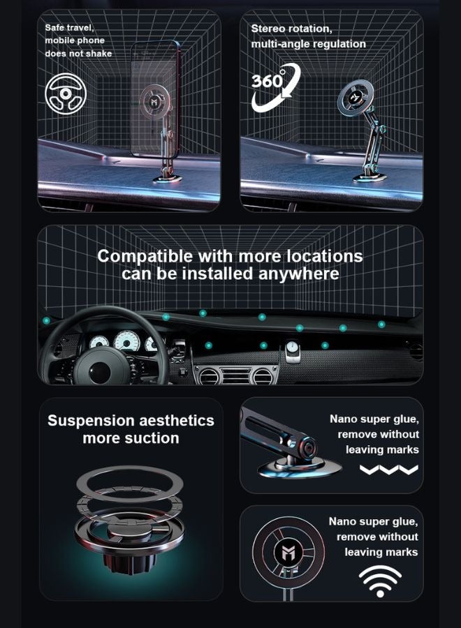 HooToo 360-degree rotating MagSafe car phone holder - secure and comfortable mounting. Phone mount, phone mount for photography, phone mount for car, car phone holder, magnetic phone holder for car, mobile phone holder for car, magnetic car mount. - Image 2