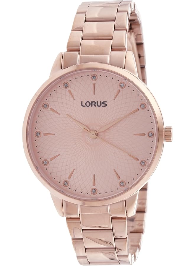 لوراس ساعة كوارتز تناظرية من الفولاذ المقاوم للصدأ بمينا أشعة الشمس باللون الوردي الفاتح للنساء RG224TX9 - Image 1