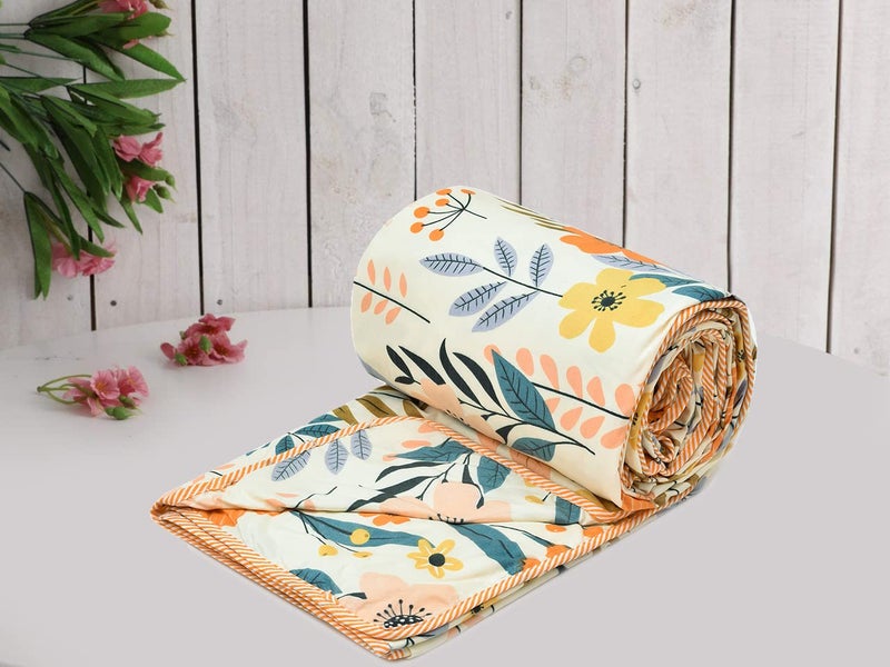 RUSTIC LINEN Super Soft Brushed Microfiber Cotton Printed Lightweight Double Dohar Reversible Microfiber Cotton Dohar Cream Flower 84X96