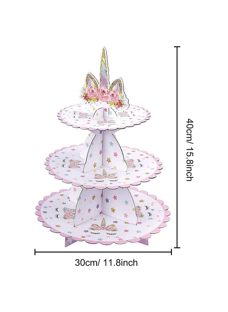SYOSI - 3 Tier Unicorn Cardboard Cupcake Stand Tower Mini Round Cupcake Stand Dessert Cupcake Holder for Baby Shower Gender Reveal Party - Image 1