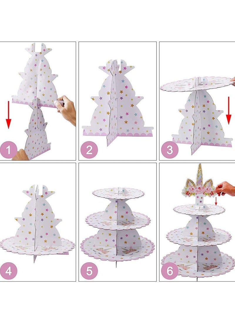 SYOSI - 3 Tier Unicorn Cardboard Cupcake Stand Tower Mini Round Cupcake Stand Dessert Cupcake Holder for Baby Shower Gender Reveal Party - Image 1