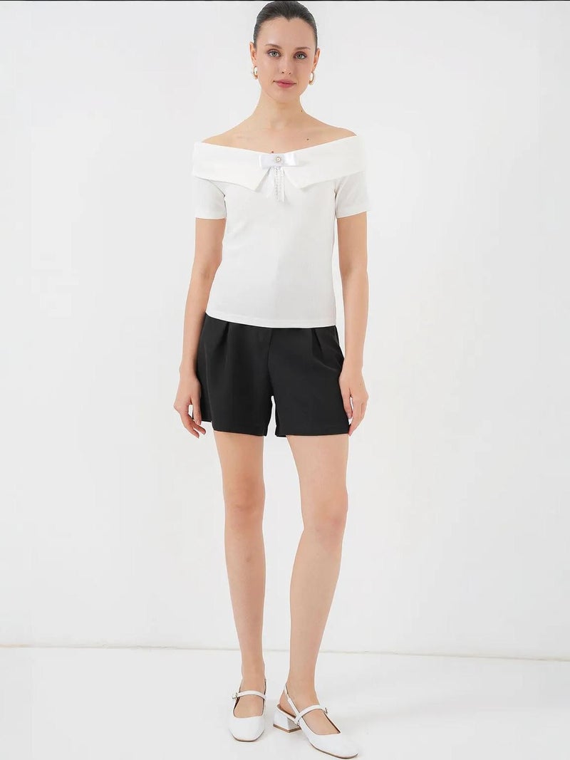 BIG DART BDART Boat Neck Ribbed Blouse with Bow - Image 2