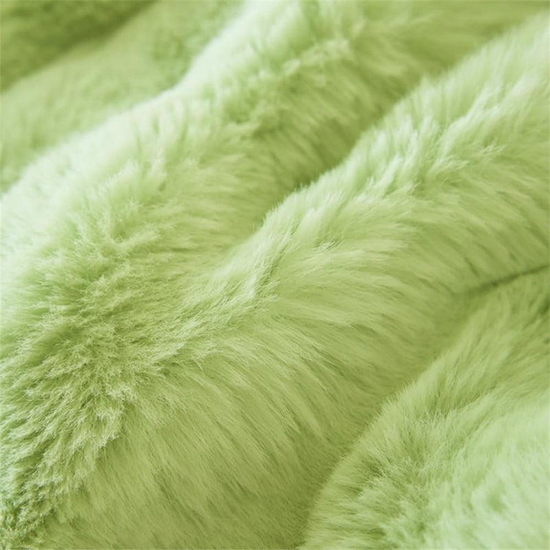 Lotus Karen Lotus Karen Fluffy Comforter Cover Set-Rabbit Fluff Faux Fur Duvet Cover Queen Size Sage Green Plush Fuzzy Furry Bedding Sets 3Pieces(1 Duvet Cover & 2 Pillow Shams) Zipper Closure  - Image 5