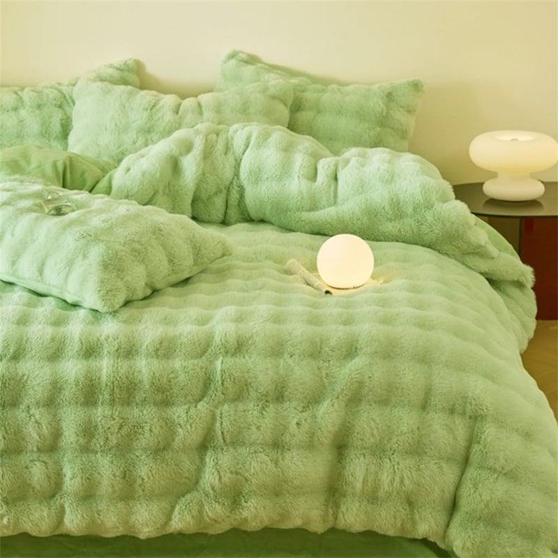 Lotus Karen Lotus Karen Fluffy Comforter Cover Set-Rabbit Fluff Faux Fur Duvet Cover Queen Size Sage Green Plush Fuzzy Furry Bedding Sets 3Pieces(1 Duvet Cover & 2 Pillow Shams) Zipper Closure  - Image 1