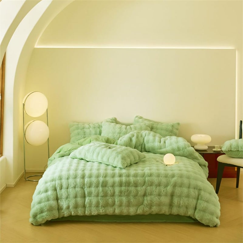 Lotus Karen Lotus Karen Fluffy Comforter Cover Set-Rabbit Fluff Faux Fur Duvet Cover Queen Size Sage Green Plush Fuzzy Furry Bedding Sets 3Pieces(1 Duvet Cover & 2 Pillow Shams) Zipper Closure  - Image 3