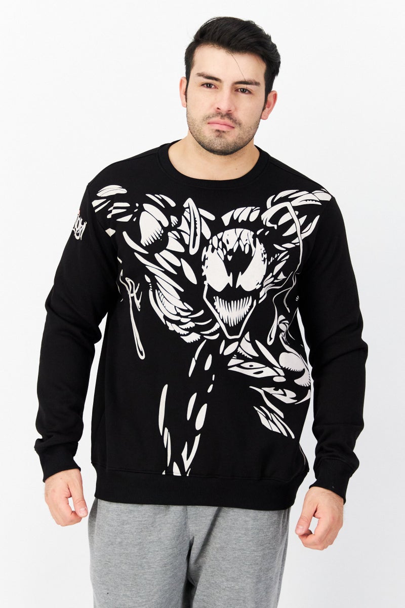 DIFUZED سويت شيرت فليس بأكمام طويلة وطباعة فينوم للرجال، أسود - Image 1