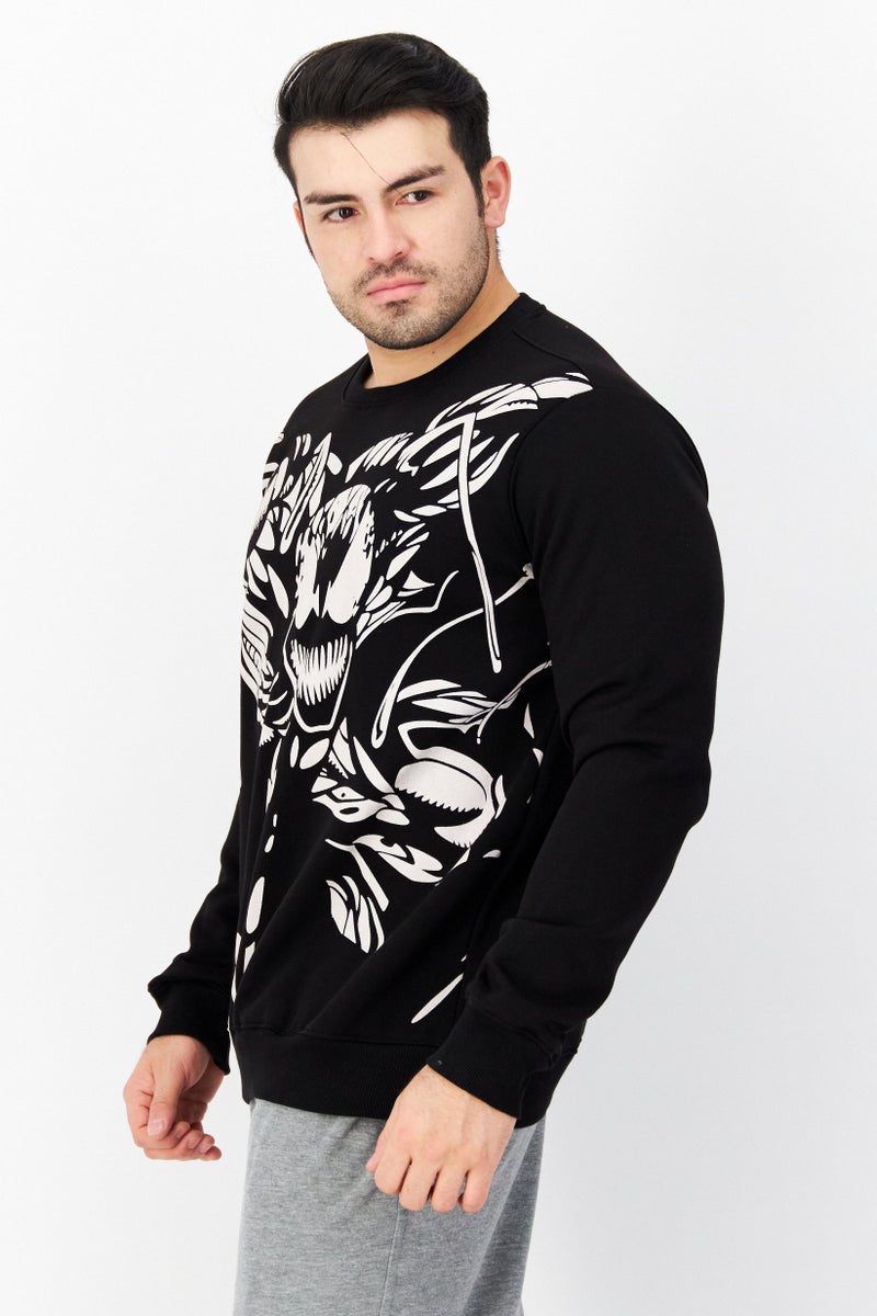 DIFUZED سويت شيرت فليس بأكمام طويلة وطباعة فينوم للرجال، أسود - Image 2