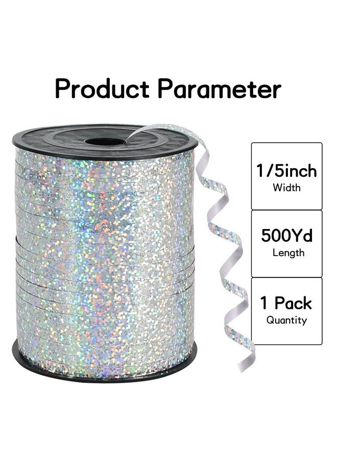 بيشيدا شريط فضي من BEISHIDA بطول 500 ياردة، ملفوف ومُجعّد، خيط بالون لامع، لفة معدنية لتغليف الهدايا، شريط لحفلات أعياد الميلاد والمهرجانات والحرف اليدوية وديكورات الزهور - Image 2