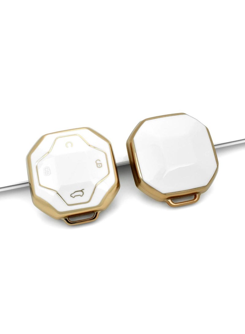جيتور غطاء مفتاح السيارة، حماية كاملة من JetourT2، غطاء حماية ناعم من مادة TPU لمفتاح Traveller T2 Smart Fob للسيارة الذكية، بديل، ملحقات، أبيض وذهبي، متوافق مع TPU من JETOUR - Image 1