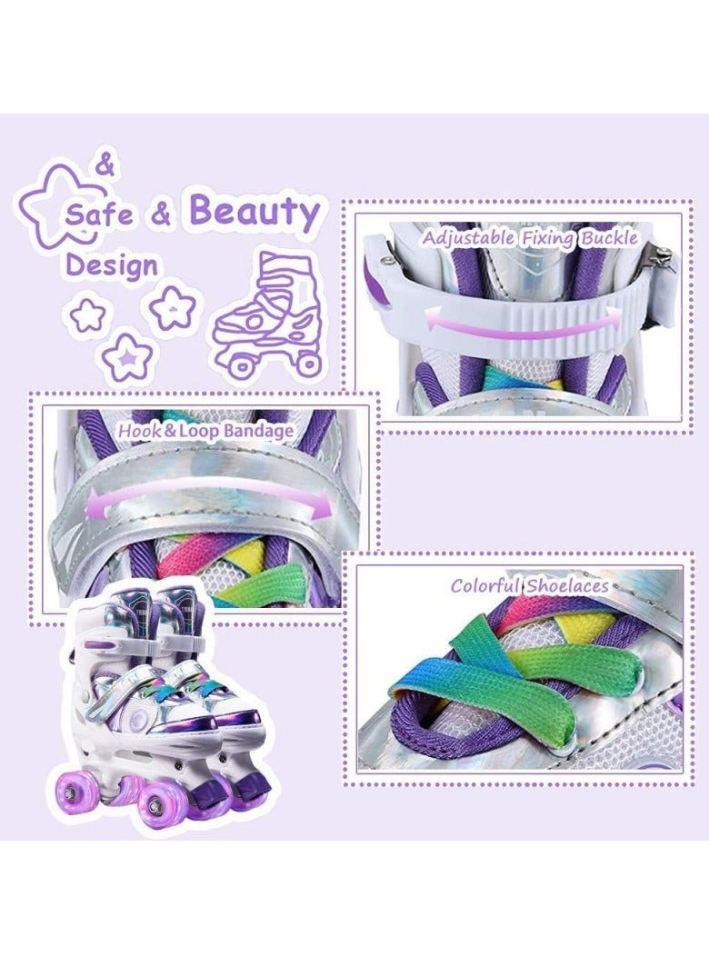 إسكدنيا Kids Roller Skates Shoes 4 Wheels Roller Shoes Boys Girls Wheel Shoes Roller Sneakers Shoes For Beginner More Balanced For Ramadan Gift Birthday Children Show Gift Purple - Image 3