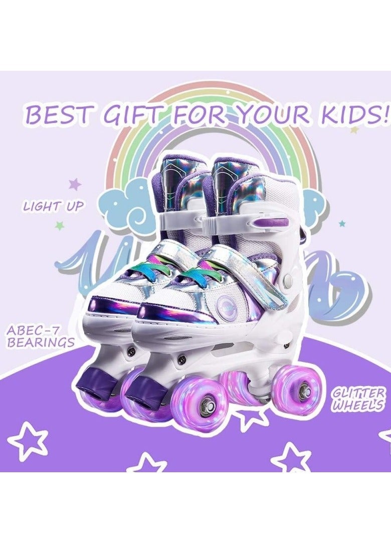 إسكدنيا Kids Roller Skates Shoes 4 Wheels Roller Shoes Boys Girls Wheel Shoes Roller Sneakers Shoes For Beginner More Balanced For Ramadan Gift Birthday Children Show Gift Purple - Image 5