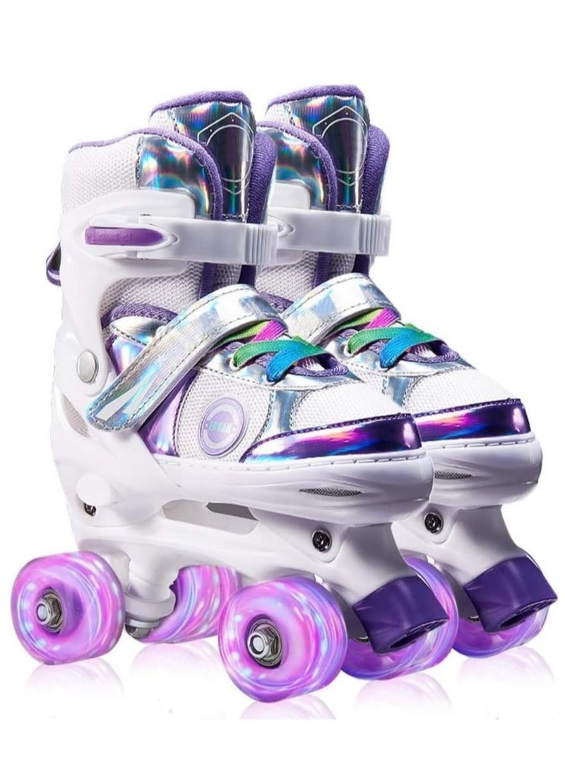 إسكدنيا Kids Roller Skates Shoes 4 Wheels Roller Shoes Boys Girls Wheel Shoes Roller Sneakers Shoes For Beginner More Balanced For Ramadan Gift Birthday Children Show Gift Purple - Image 1
