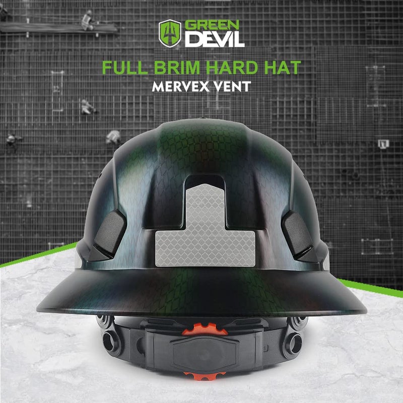 GREEN DEVIL Full Brim Hard Hat Vented Construction Safety Helmet OSHA Approved Cascos De Construccion ABS Work Hardhat for Men&Women 6 Point Adjustable Ratchet Suspension Custom Pattern Design - Image 5