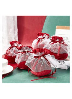 SYOSI Round Bottom Velvet Jewelry Bags, 12 Pcs Drawstring Gift Bags with Pearl Bead & White Yarn Velvet Candy Bags for Wedding Birthday Party Favors, Full Moon Velvet Candy Bag (Dark Red, 14.2x14.9cm)  - Image 5