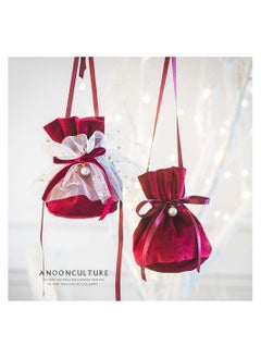 SYOSI Round Bottom Velvet Jewelry Bags, 12 Pcs Drawstring Gift Bags with Pearl Bead & White Yarn Velvet Candy Bags for Wedding Birthday Party Favors, Full Moon Velvet Candy Bag (Dark Red, 14.2x14.9cm)  - Image 2