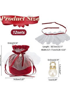 SYOSI Round Bottom Velvet Jewelry Bags, 12 Pcs Drawstring Gift Bags with Pearl Bead & White Yarn Velvet Candy Bags for Wedding Birthday Party Favors, Full Moon Velvet Candy Bag (Dark Red, 14.2x14.9cm)  - Image 3