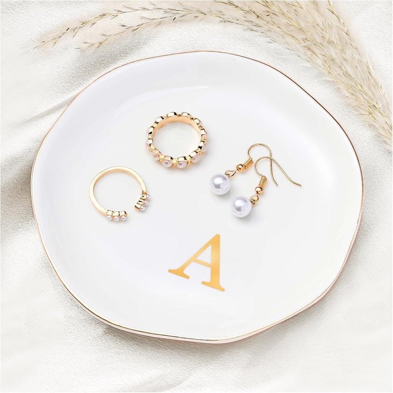 Procase Ceramic Jewelry Tray, Initial Ring Dish Trinket Plate Engagement Gift, Small Personalized Monogram Ring Bowl for Wedding, White Decorative Jewelry Holder for Women Vanity -Letter A - Image 1