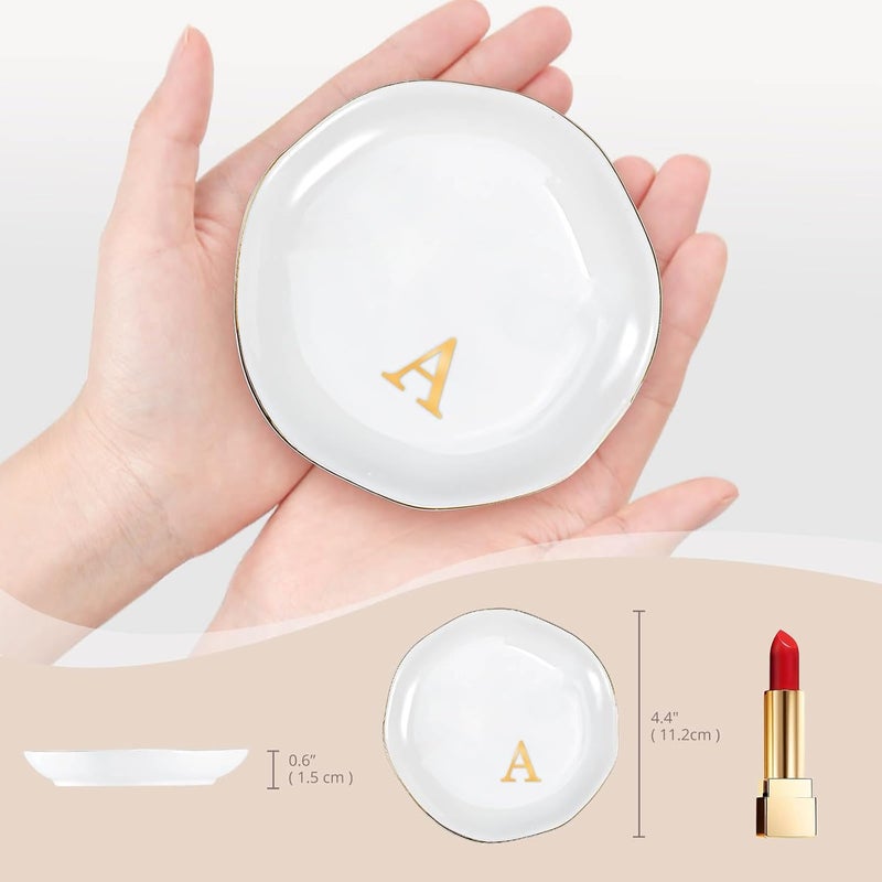 Procase Ceramic Jewelry Tray, Initial Ring Dish Trinket Plate Engagement Gift, Small Personalized Monogram Ring Bowl for Wedding, White Decorative Jewelry Holder for Women Vanity -Letter A - Image 5