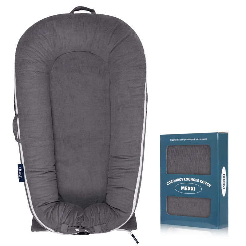 MEXXI Corduroy Baby Nest Cover for Dockatot Deluxe+ Docks | MEXXI Hypoallergenic Cotton Newborn Lounger Cover | (Cover Only) (Charcoal) - Image 1