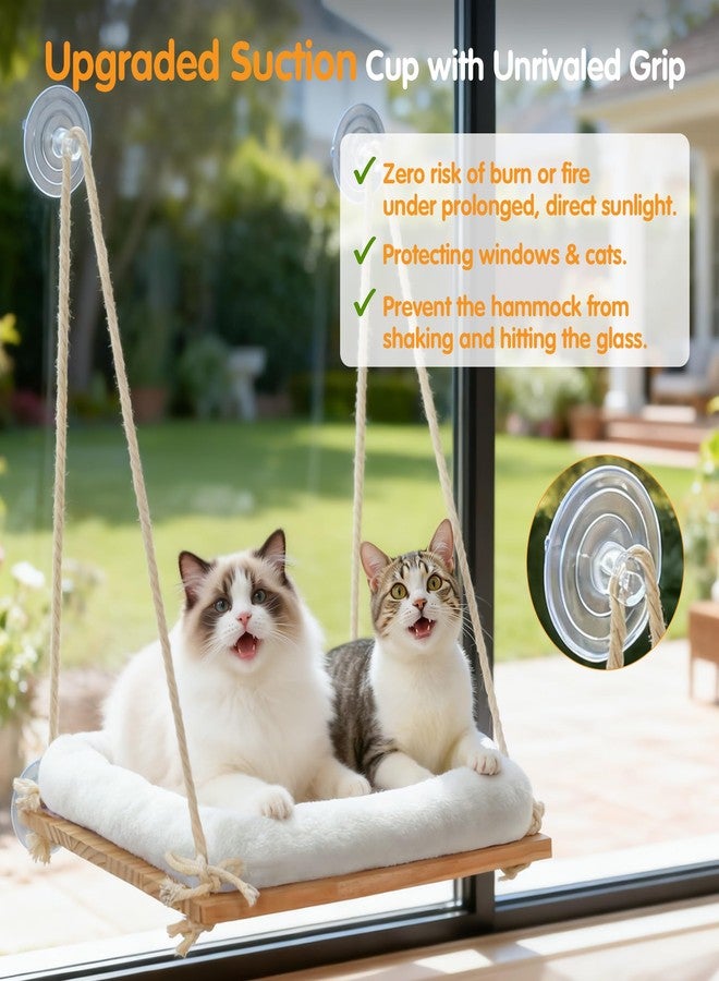 Anywish Cat Window Perch, Rustic Cat Hammock Bed with Solid Wood Seat 4 Heavy Duty Suction Cups, Plush Cushion, Indoor Pet Window Hammock for Cats for Large Cats - Image 3