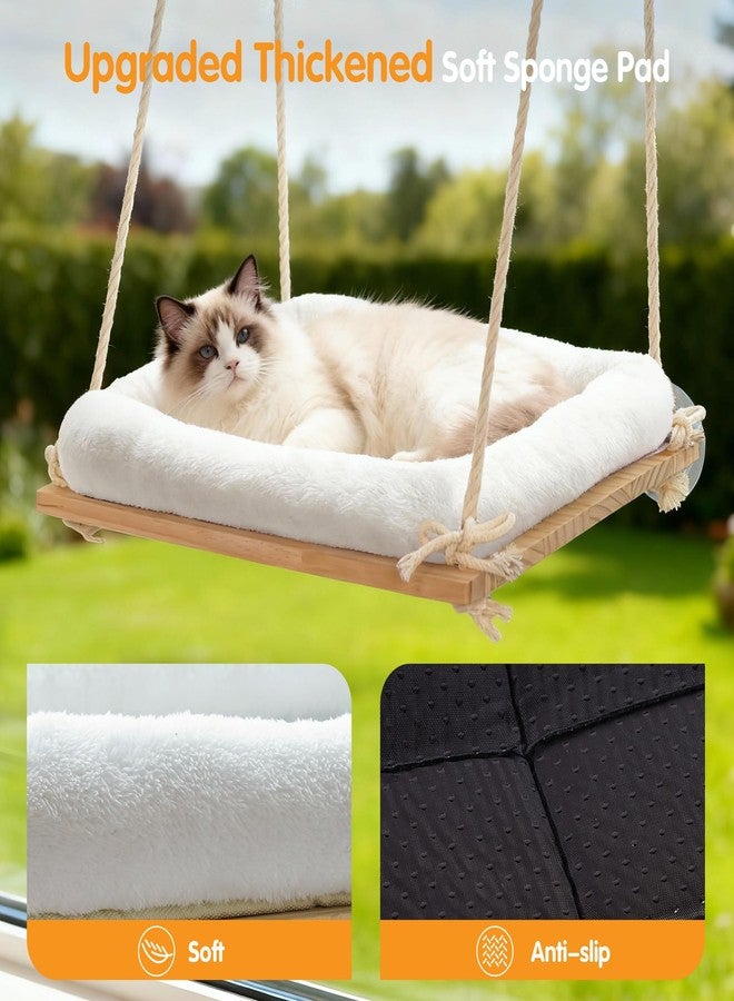 Anywish Cat Window Perch, Rustic Cat Hammock Bed with Solid Wood Seat 4 Heavy Duty Suction Cups, Plush Cushion, Indoor Pet Window Hammock for Cats for Large Cats - Image 5