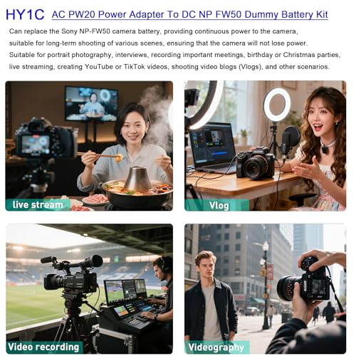 HY1C AC PW20 Power Adapter NP-FW50 Dummy Battery Kit,For Sony Alpha A6000 A6100 A6300 A6400 A6500 A5100 7 A7 A72 A7S A7S II A7R II DSC-RX10II III SLT-A33 A33L A35 A37 A55 C3 F3 3A,NEX-3 5 6 7 ILCE-QX1 - Image 2