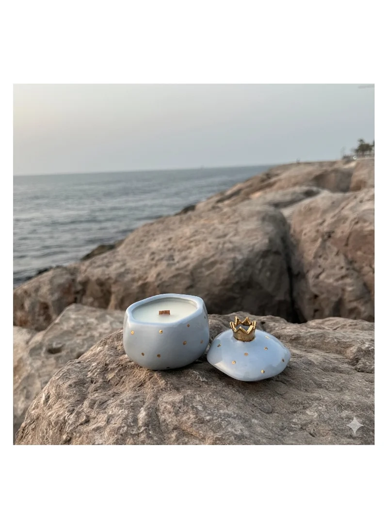 Tohfa Luxe Tohfa Luxe Annar Grey Soy Wax Candle – 150ml Luxury Handcrafted Ceramic Candle with Real Gold Dots, Wooden Wick – Elegant Home Décor & Gift