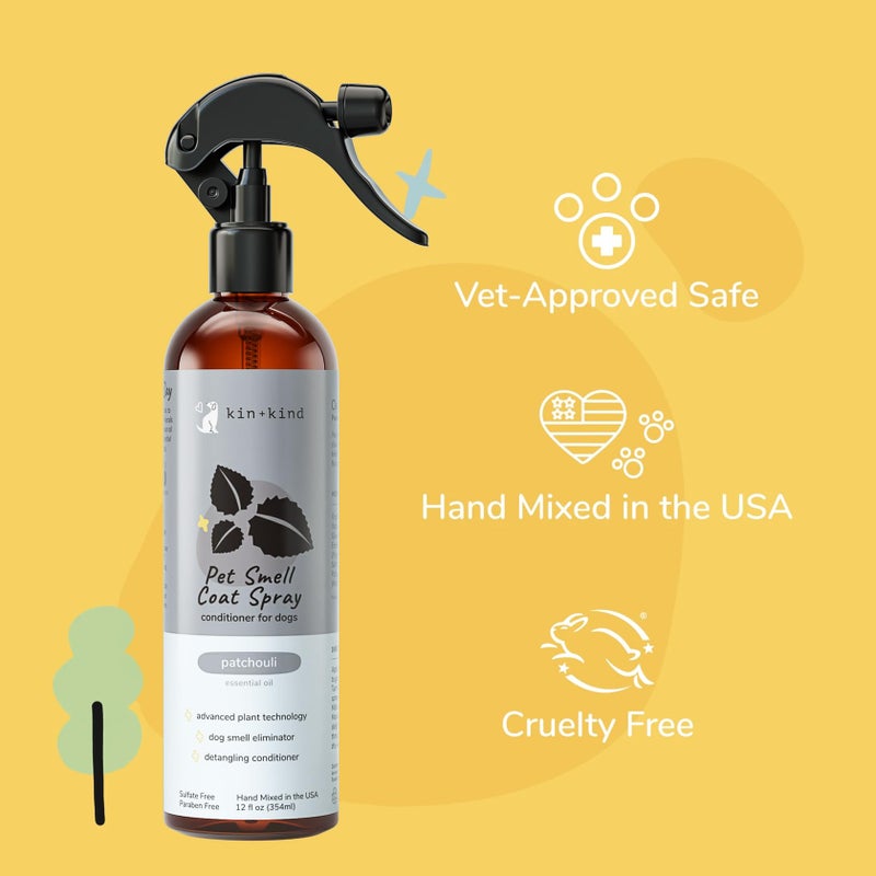 kin+kind Dog Coat Spray (12 fl oz) - Deodorizing Patchouli Formula with Long Lasting Dog Cologne Scent with Aloe Vera - Safe, Natural Odor Eliminator for Dogs - Made in USA (Patchouli) - Image 3