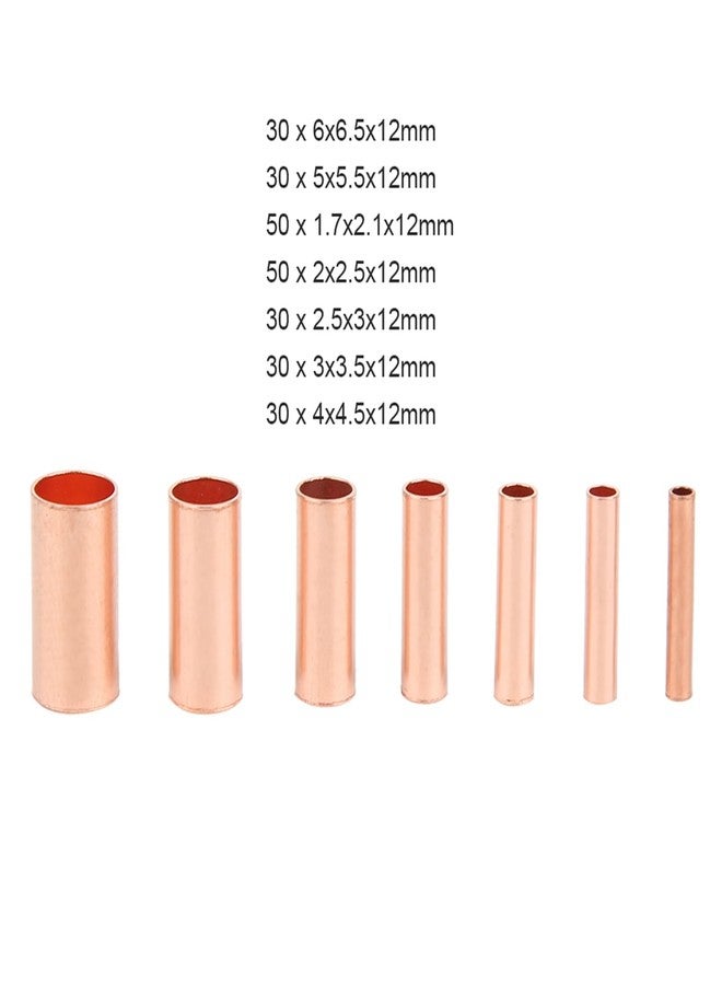 Thincol 250Pcs Straight Copper Coupling Fittings, 7 Values Dia 1.5mm 2mm 2.5mm 3mm 4mm 5mm 6mm/ 12mm Long Metric Cable Crimp Terminal, Refrigerator A/C Tube Connector - Image 2