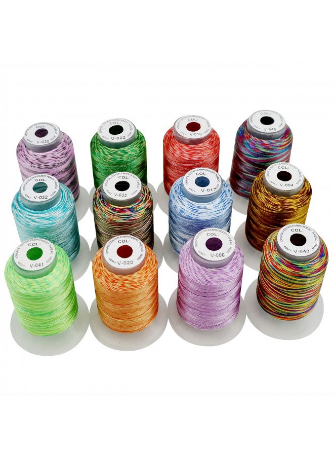 New brothread 12 Colors Variegated Polyester Embroidery Machine Thread Kit 500M (550Y) Each Spool for Brother Janome Babylock Singer Pfaff Bernina Husqvaran Embroidery and Sewing Machines-Assortment1 - Image 1