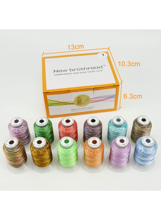 New brothread 12 Colors Variegated Polyester Embroidery Machine Thread Kit 500M (550Y) Each Spool for Brother Janome Babylock Singer Pfaff Bernina Husqvaran Embroidery and Sewing Machines-Assortment1 - Image 2