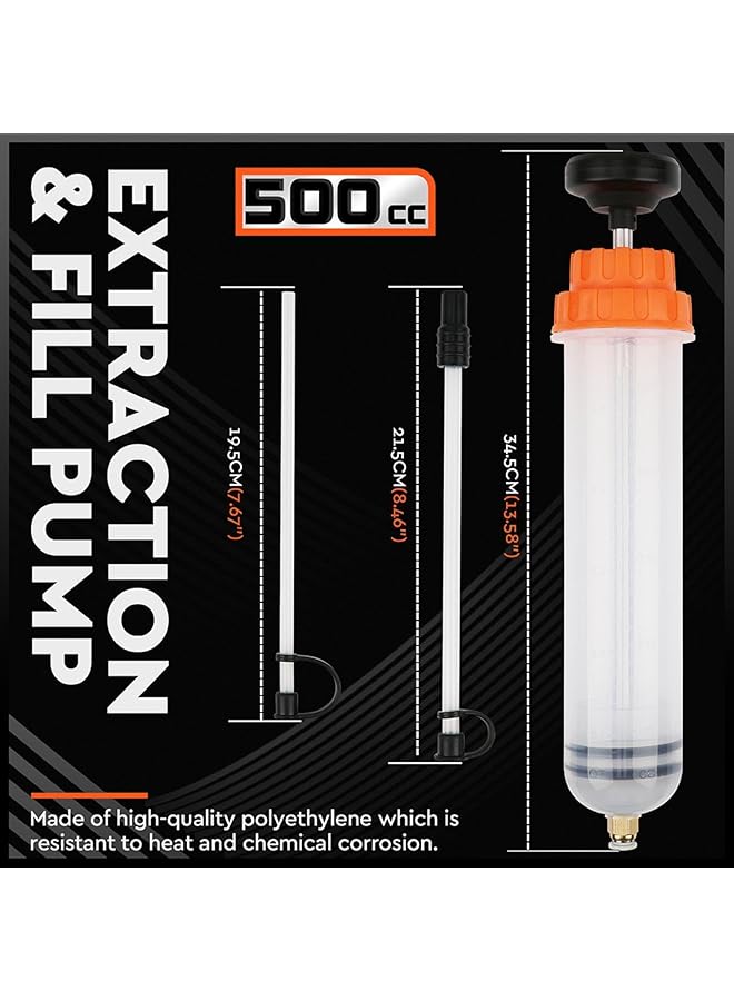 KASTWAVE 500Ml Oil Extractor Pump, Manual Pump Fluid Change Syringe With 304 Stainless Steel & Abs, Portable Fluid Transfer Tool For Automotive/Industrial Use (1 Pack) - Image 2