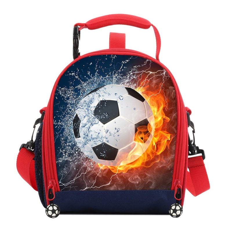 7-Mi 7Mi Kids Lunch Box For Boys Resuable Insulated Thermal Boys Lunch Bags With Shoulder Strap Lunch Box Sandwich Snack 3D Football Lunch Bags For Kids - Image 2