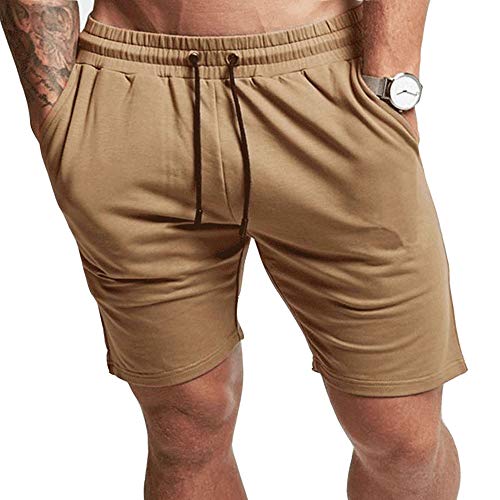 EVERWORTH Men's Casual Training Shorts Gym Workout Fitness Short Bodybuilding Running Jogging Short Pants Kahki XS Tag M - Image 2