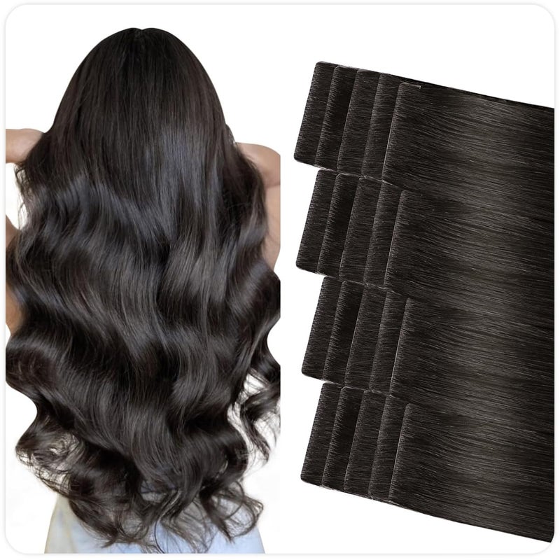 SUYYA Invisible Tape in Hair Extensions Human Hair Natural Black Seamless Injected HandTied Pro Quality Virgin Human Hair 20PCS 40GPack Straight Tape Ins16 inch 1B Off Black