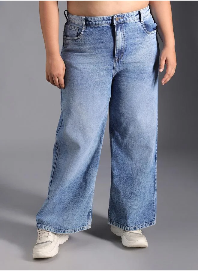 HIGH STAR Plus Size Relaxed Fit High Rise Faded Jeans