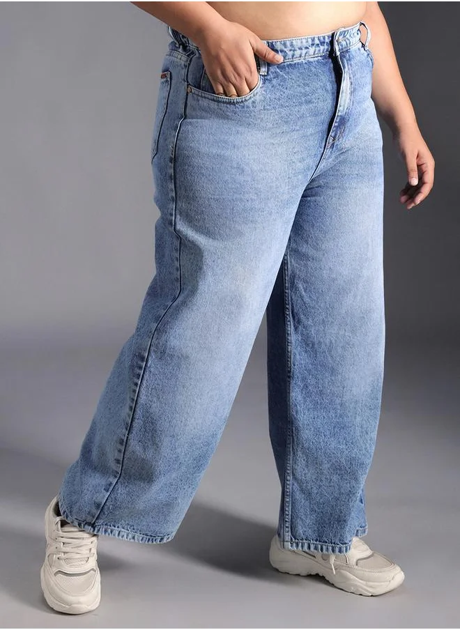 HIGH STAR Plus Size Relaxed Fit High Rise Faded Jeans