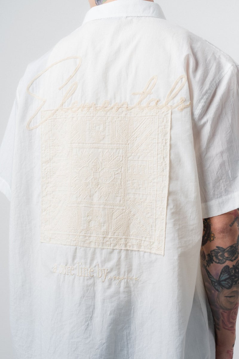 RESPIRE Men's Elementals Embroidered Oversize Shirt, Ecru - Image 5