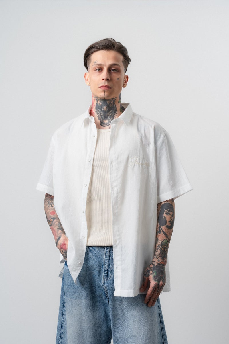 RESPIRE Men's Elementals Embroidered Oversize Shirt, Ecru - Image 3