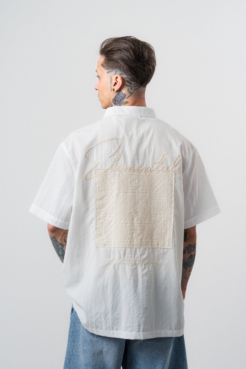 RESPIRE Men's Elementals Embroidered Oversize Shirt, Ecru - Image 2
