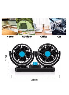 Generic Oprima 12V 360 Degree Rotating Dual Head 2 Speed ​​Quiet Powerful Car Fan Dashboard Auto Cooling Air Outlet Number: 10 15W IR  - Image 2