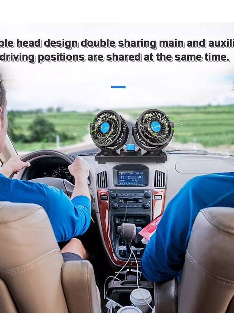 Generic Oprima 12V 360 Degree Rotating Dual Head 2 Speed ​​Quiet Powerful Car Fan Dashboard Auto Cooling Air Outlet Number: 10 15W IR  - Image 3