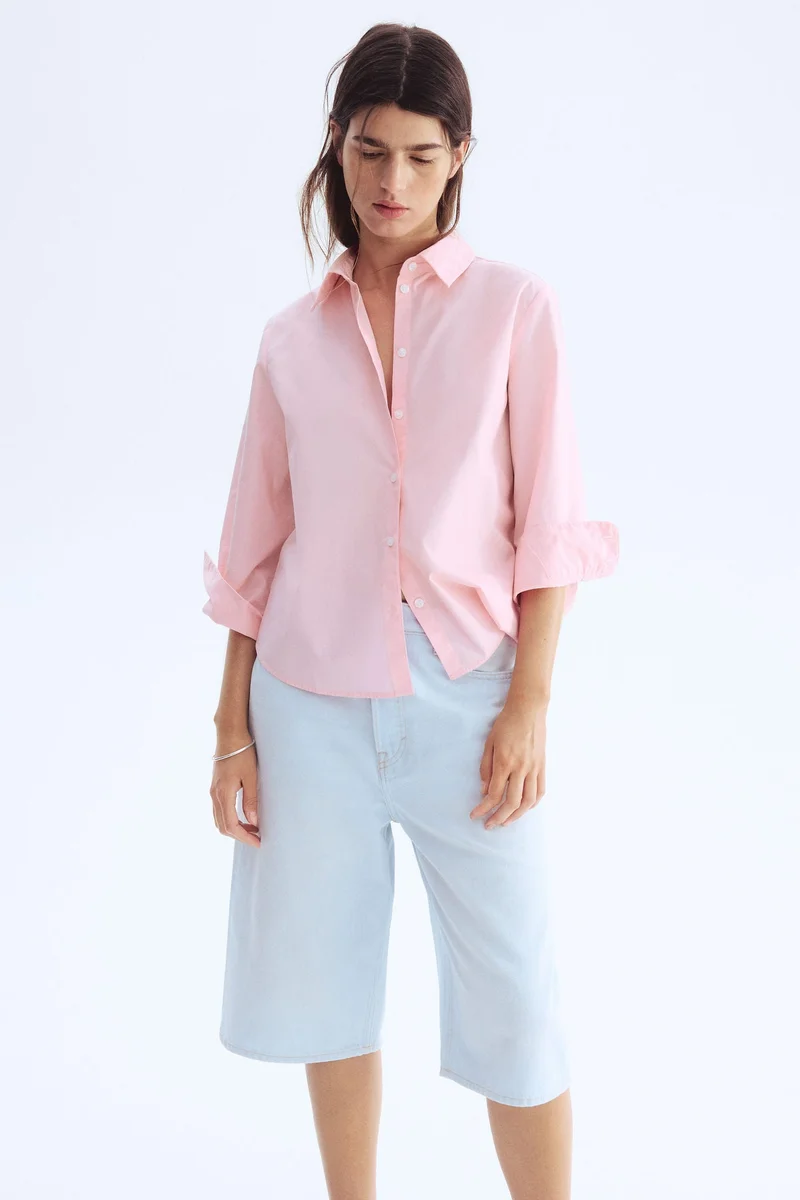 اتش اند ام قميص من قطن البوبلين