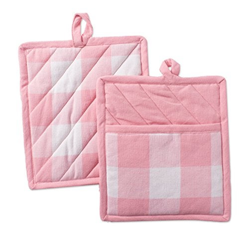 DII Buffalo Check Kitchen Collection, Classic Farmhouse Kitchen Set, Potholder, One Size, Pink &White, 2 Piece - Image 1