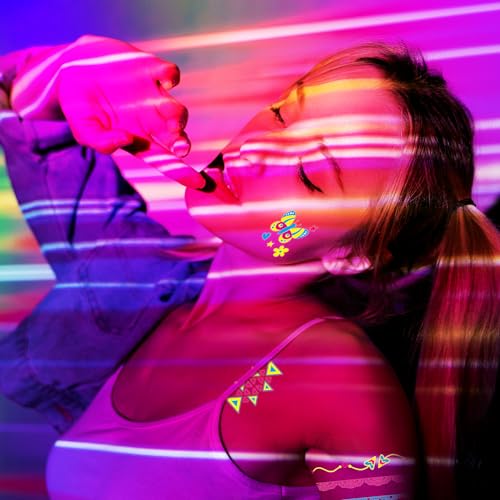 Airnogo Temporary Tattoos 170 PCS Glow in The Dark Tattoos that React to Neon UV Black Light, Tattoos for Kids Teens and Adult, Neon Glow Party Decorations, Glow in The Dark Party Supplies, Glow Party Favors - Image 5