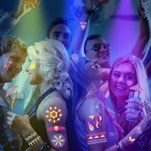 Airnogo Temporary Tattoos 170 PCS Glow in The Dark Tattoos that React to Neon UV Black Light, Tattoos for Kids Teens and Adult, Neon Glow Party Decorations, Glow in The Dark Party Supplies, Glow Party Favors - Image 2